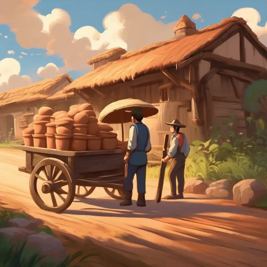 Assisting workers, using the clay cart