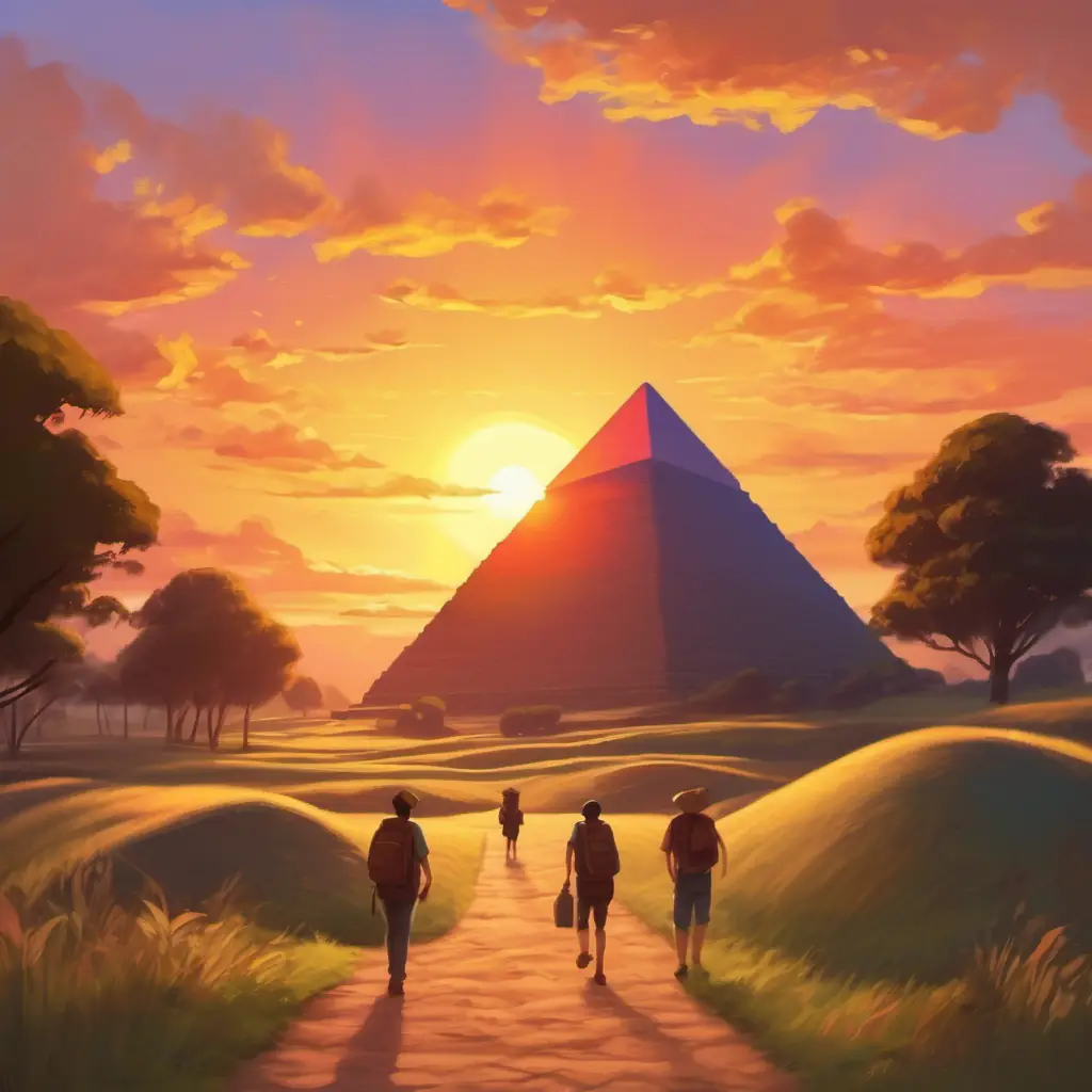 Sunset, feeling proud of teamwork at the pyramid