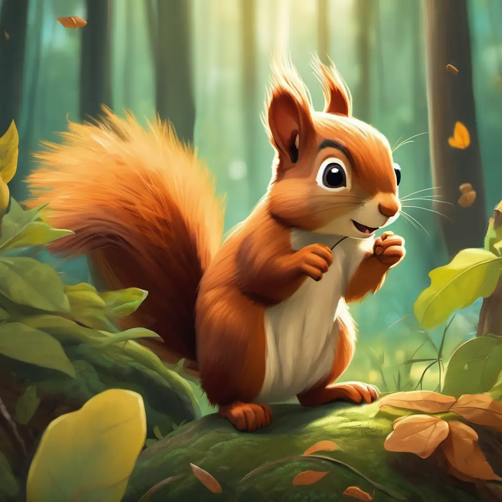 Sam the Squirrel in a forest, uses sense of smell.