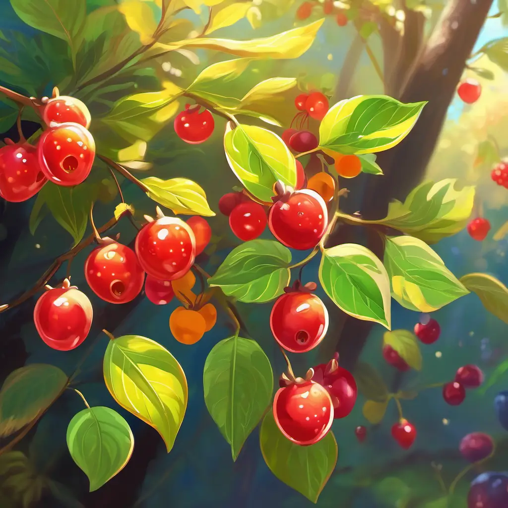 The friends see shiny berries, uses sight.