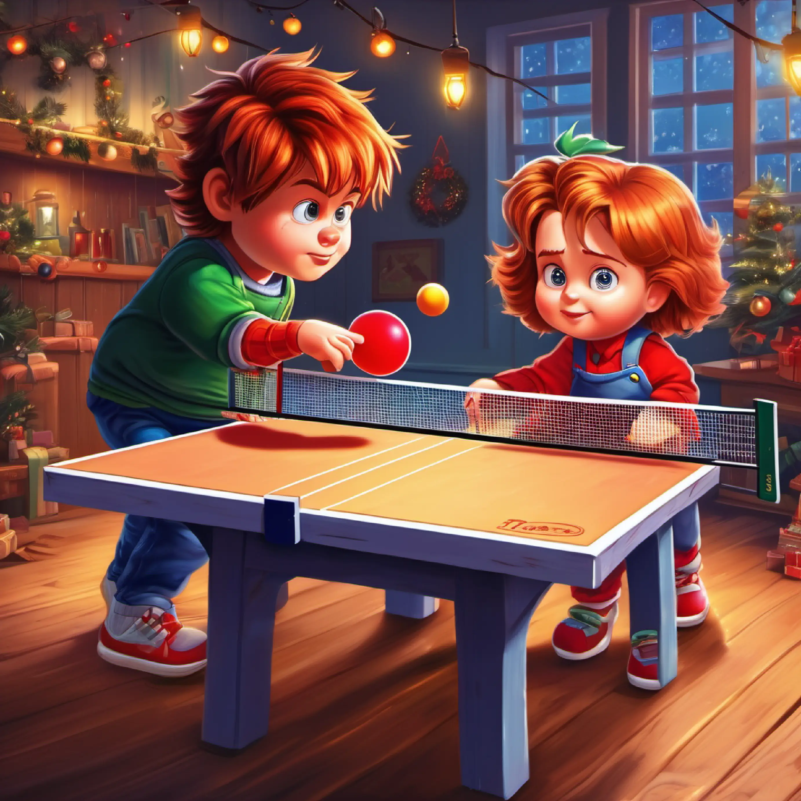 Chucky and Henrietta build a makeshift ping pong table.