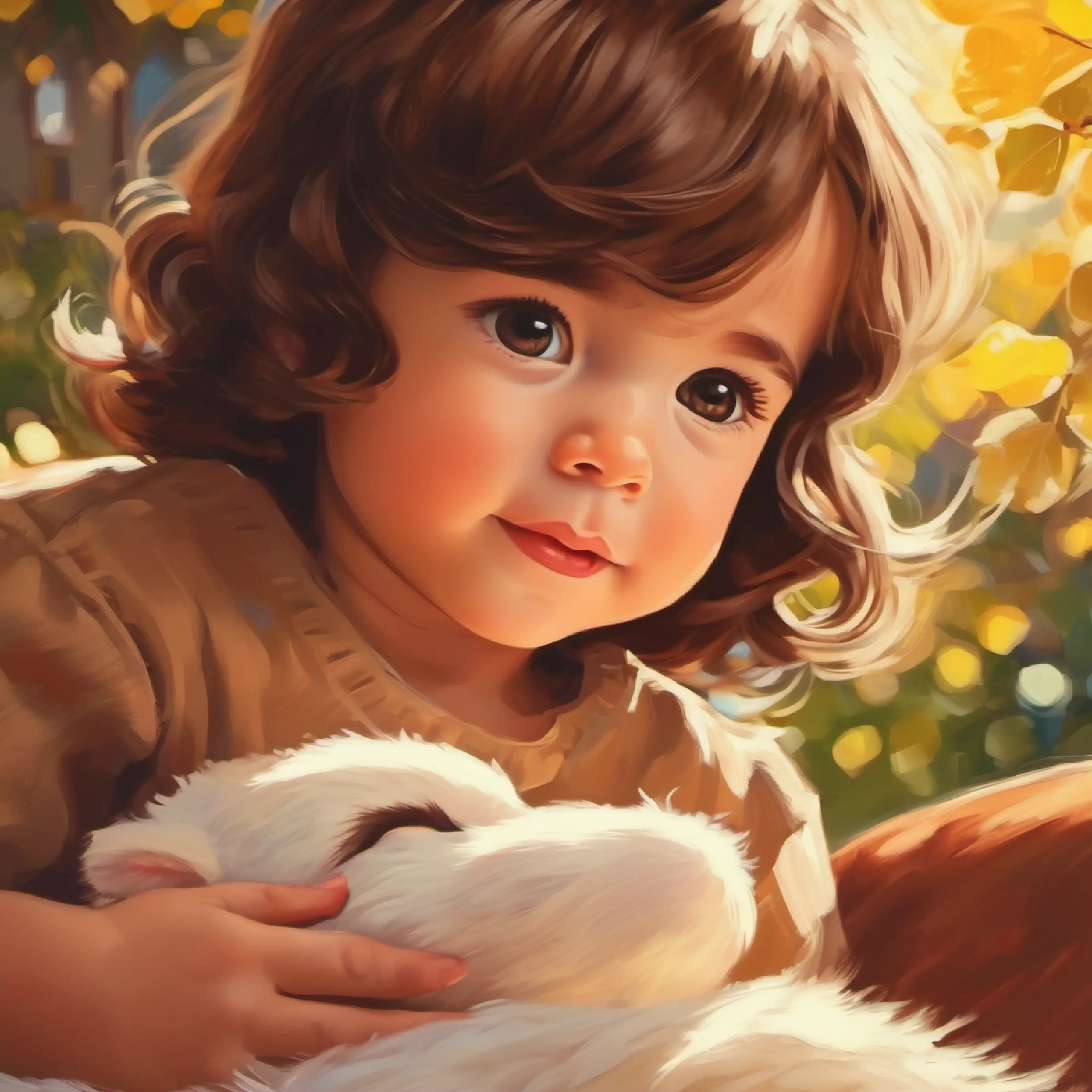 Introduction to Newborn with soft brown hair, bright brown eyes, sunny day, peaceful setting.