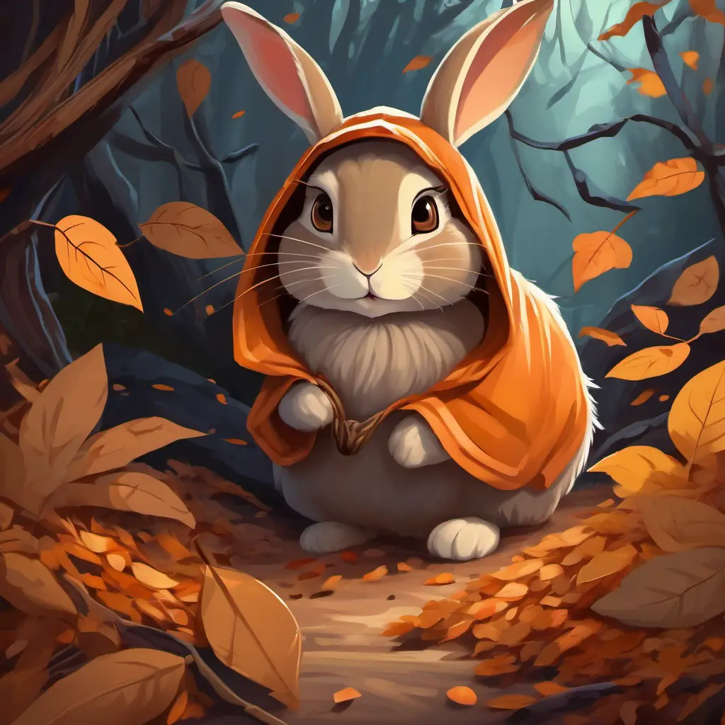 We meet Young rabbit with soft, brown fur and big, curious eyes the rabbit, who is struggling to build her burrow. She is surrounded by piles of twigs and leaves, with a determined expression on her face.