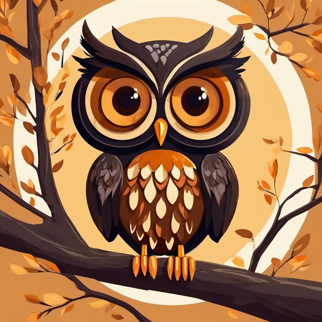Friendly owl with brown feathers and big round eyes the owl, with brown feathers and big round eyes, perches on a tree branch.