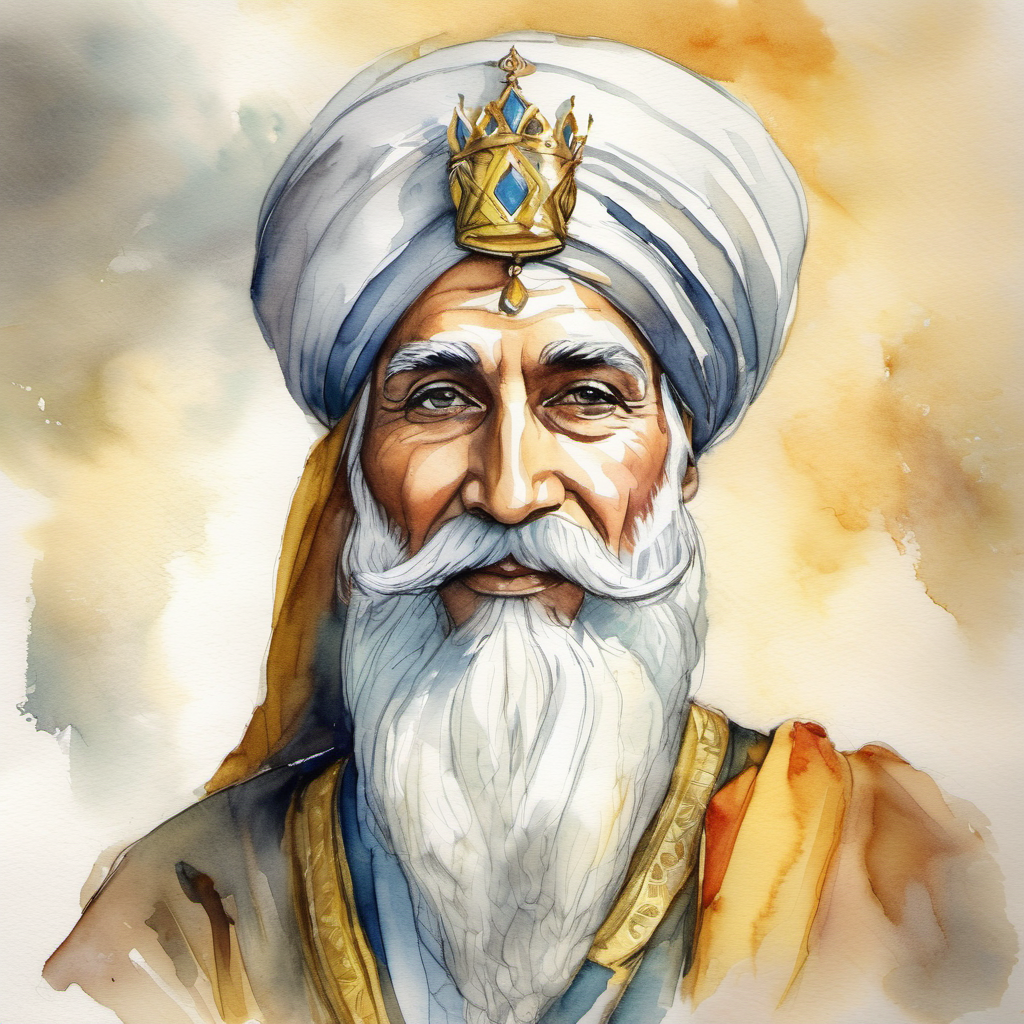 Clever advisor with a turban and a knowing smile. presenting the solution, Enchanting emperor with a golden crown and wise eyes. amazed