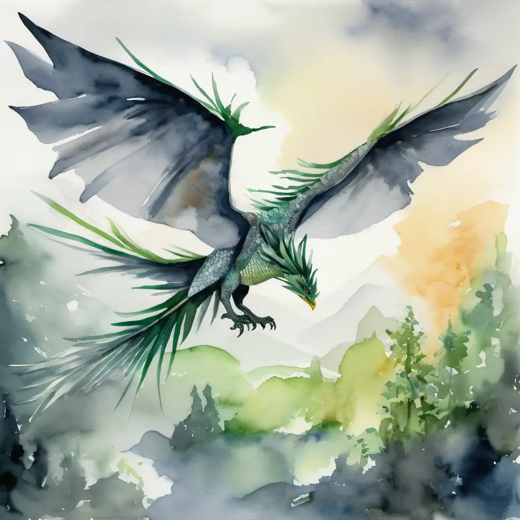 A picture of the Birds with long necks and feathers in different shades of gray cheering Friendly dragon with green scales and kind eyes on as he spreads his wings, ready to take flight