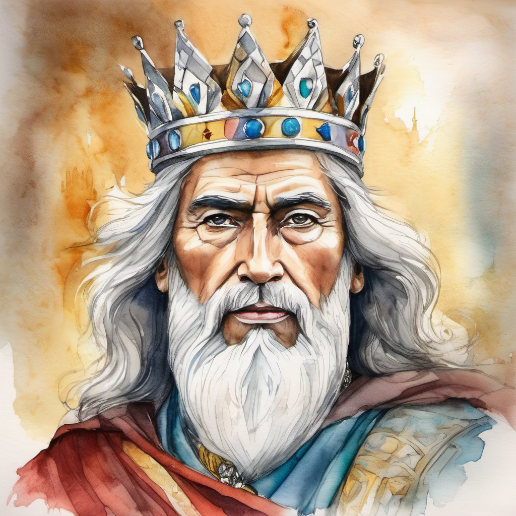 The A wise king with a crown and a kind face with a wise expression