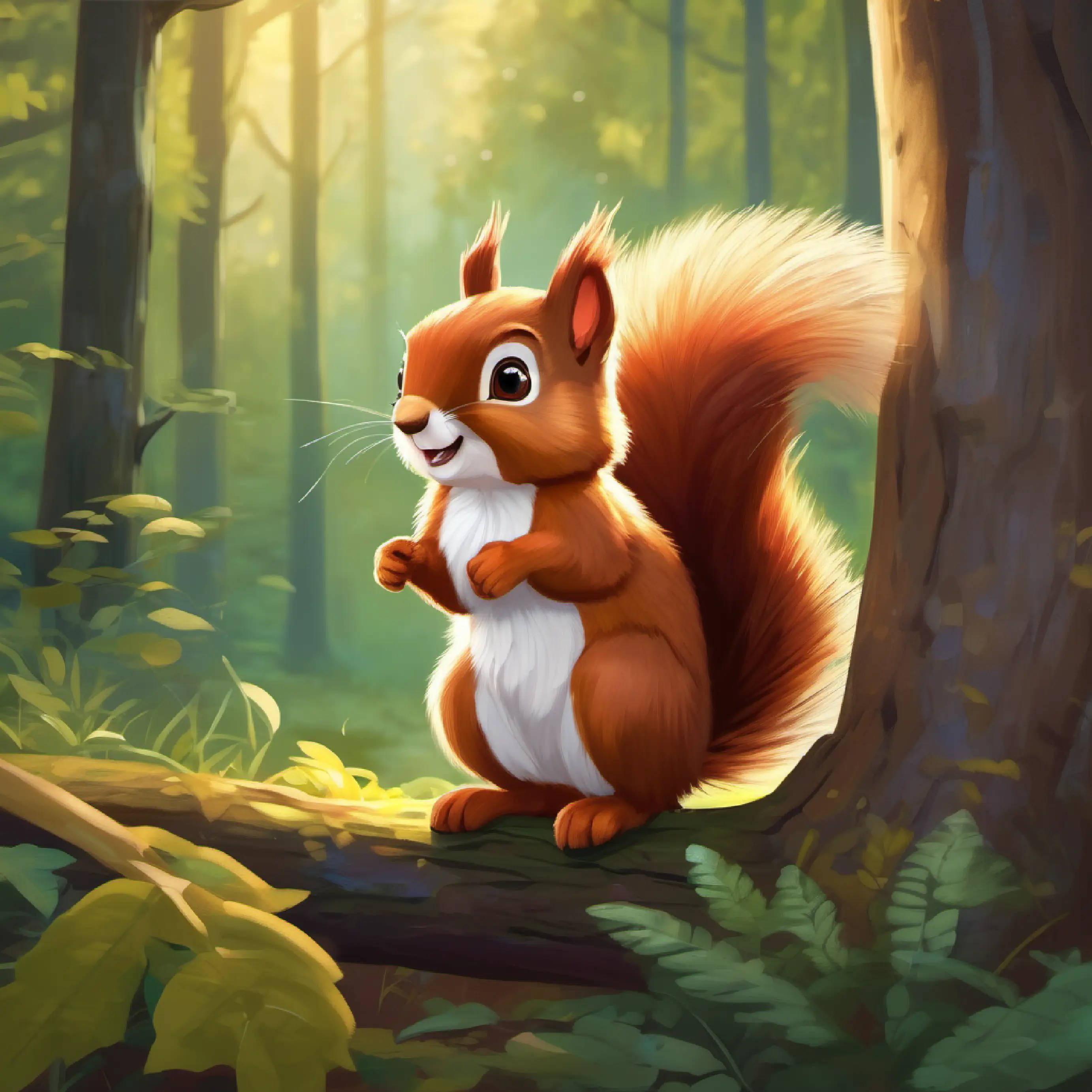 Introduction to Brave little squirrel, bright eyes, fluffy tail and his decision, in his home forest