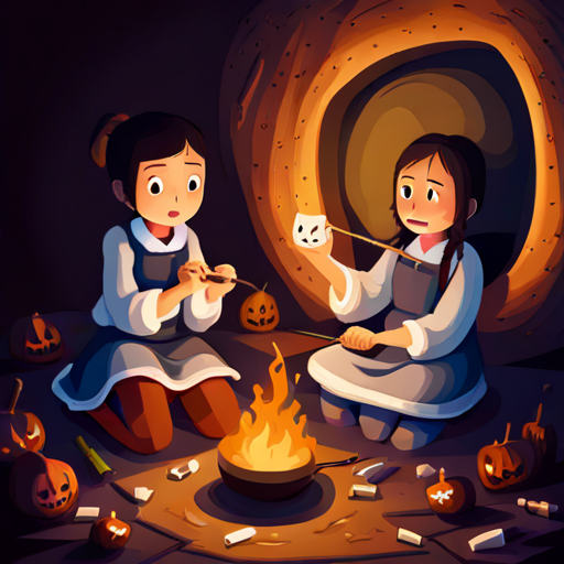 girls roasting marshmallows and sharing spooky tales