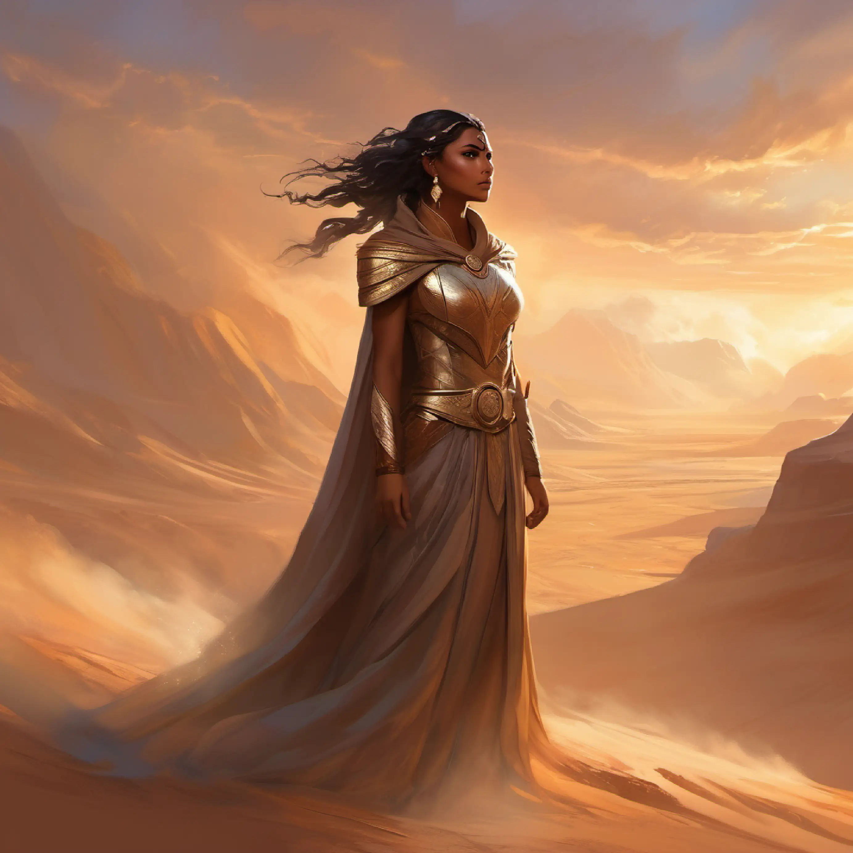 Valiant, tan skin, deep-set brown eyes, imposing stature calms a sandstorm