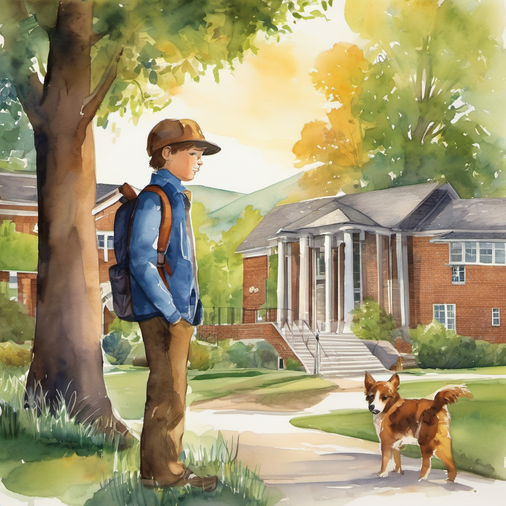 Once upon a time in a little town called Willow Creek, there lived a curious 11-year-old boy named Monty Moonshine. Monty had recently moved to the town with his family, and although he was excited about exploring his new surroundings, he couldn't help but feel a little nervous about starting middle school. One sunny morning, Monty gathered his courage and set off on his walk to school. As he arrived at the gates of Willow Creek Middle School, he couldn't help but notice a peculiar statue near the entrance. The statue was of a tall, stern-looking figure, and it sent shivers down Monty's spine.