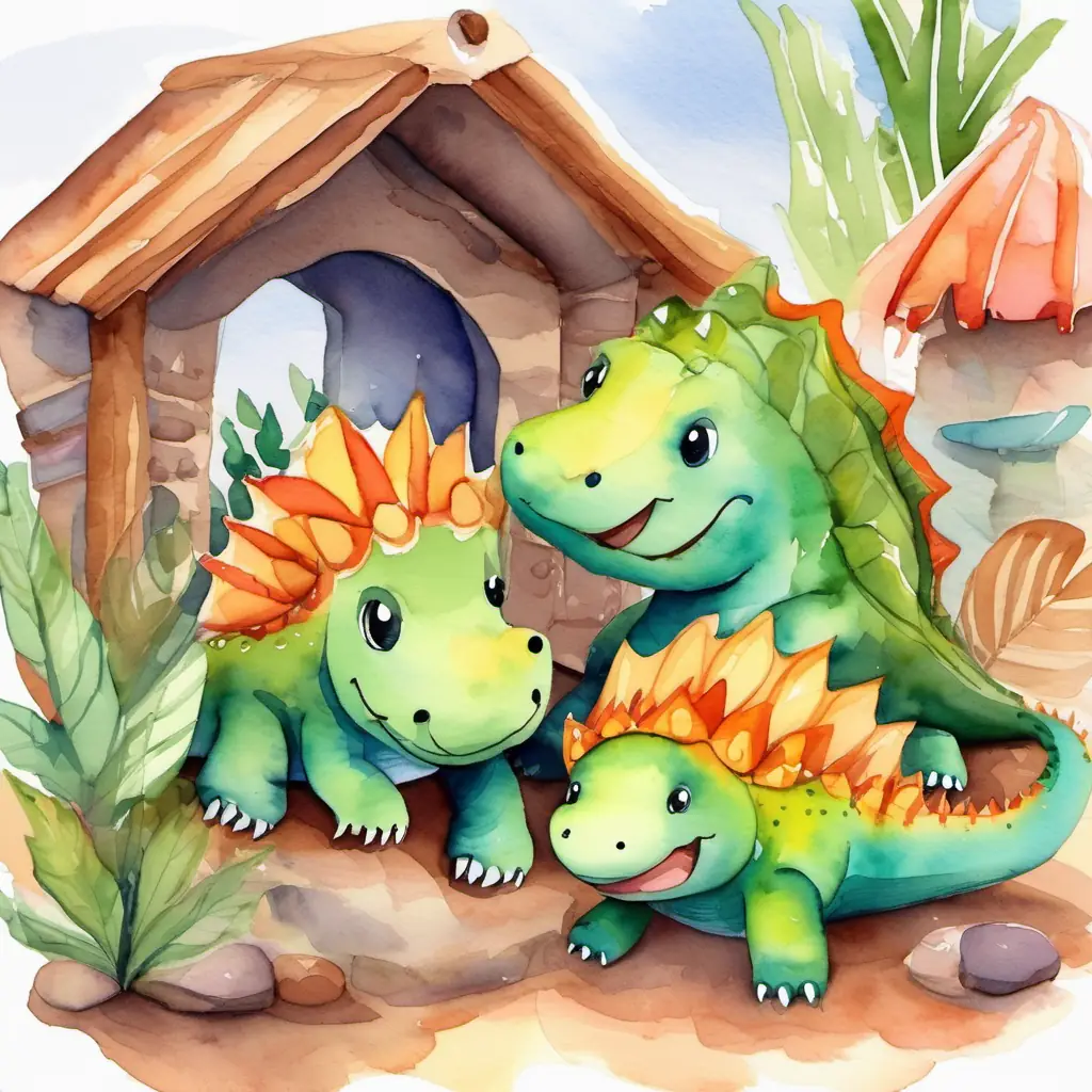 Happy dino pals sleeping in their warm dwellings