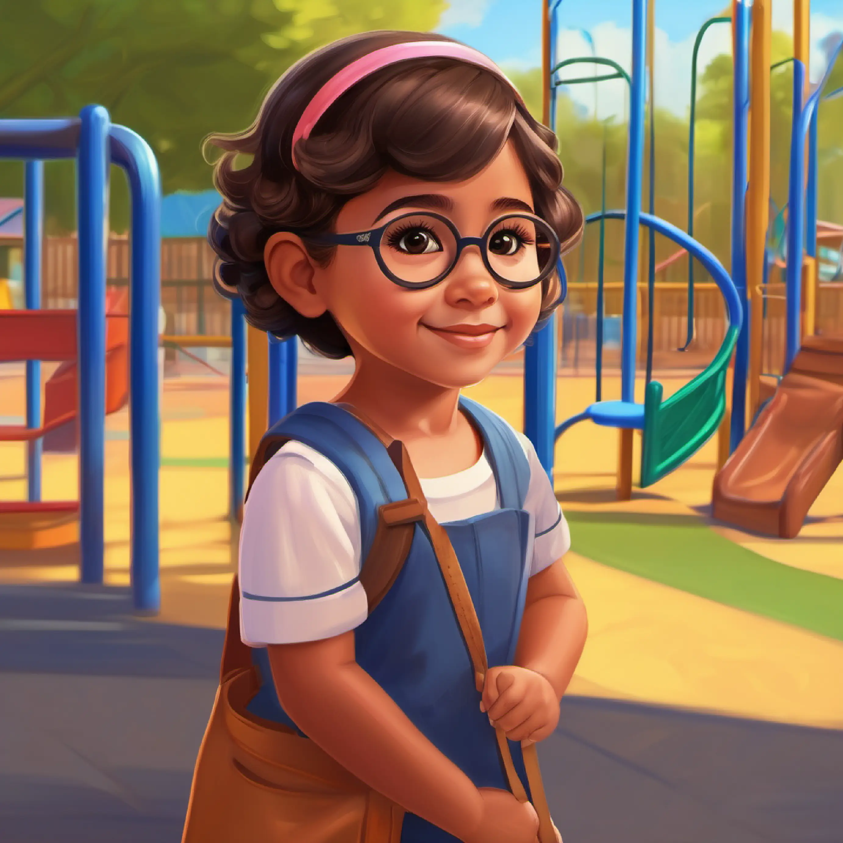 Nayeli on the playground wearing her eyeglasses.