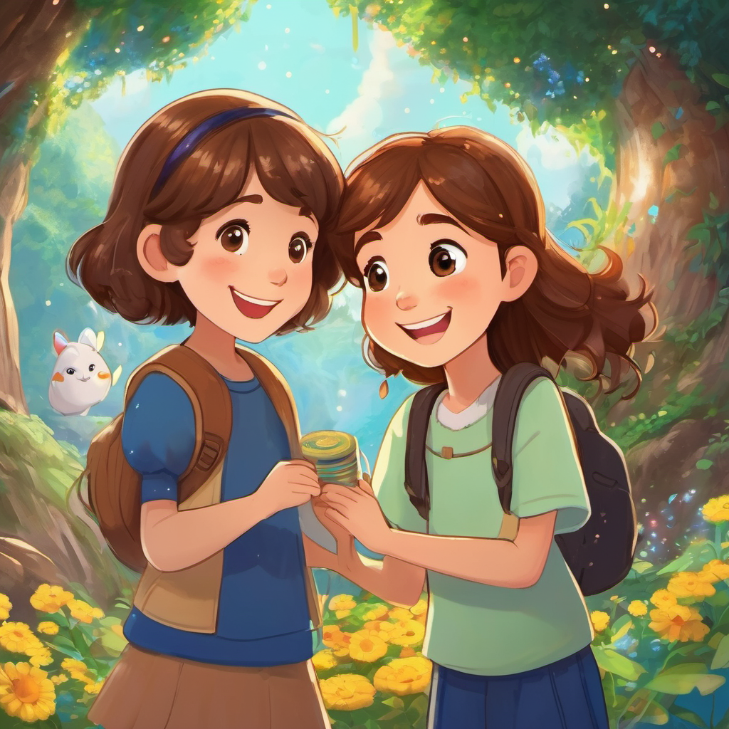 Zara has brown hair, sparkly eyes, and a big smile tells the Glimmers stories about her planet and they listen with excitement. They laugh together and become best friends.