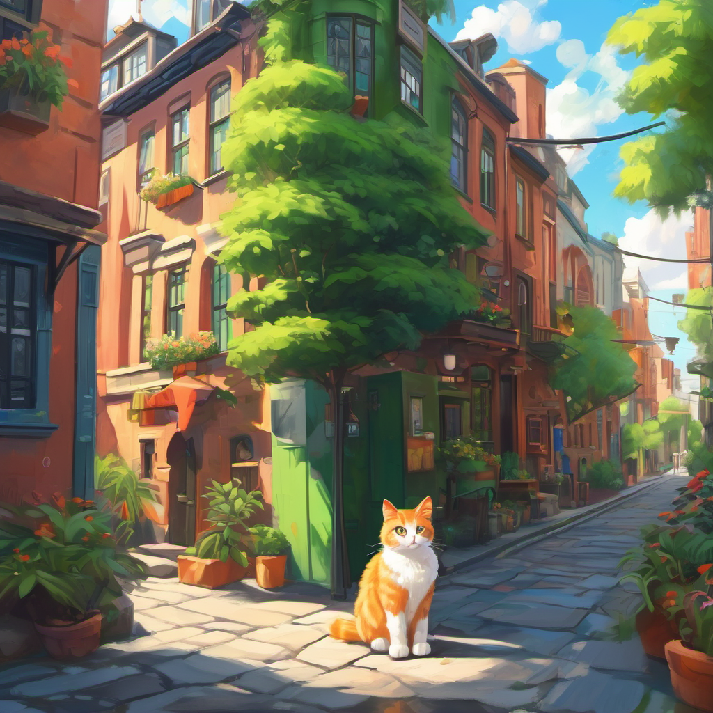 Hi, my name is Cat. I live in a small house in a quiet neighborhood. I have a soft fluffy fur and bright green eyes. I love exploring and making new friends. Today, I decided to go on an adventure to the big city.