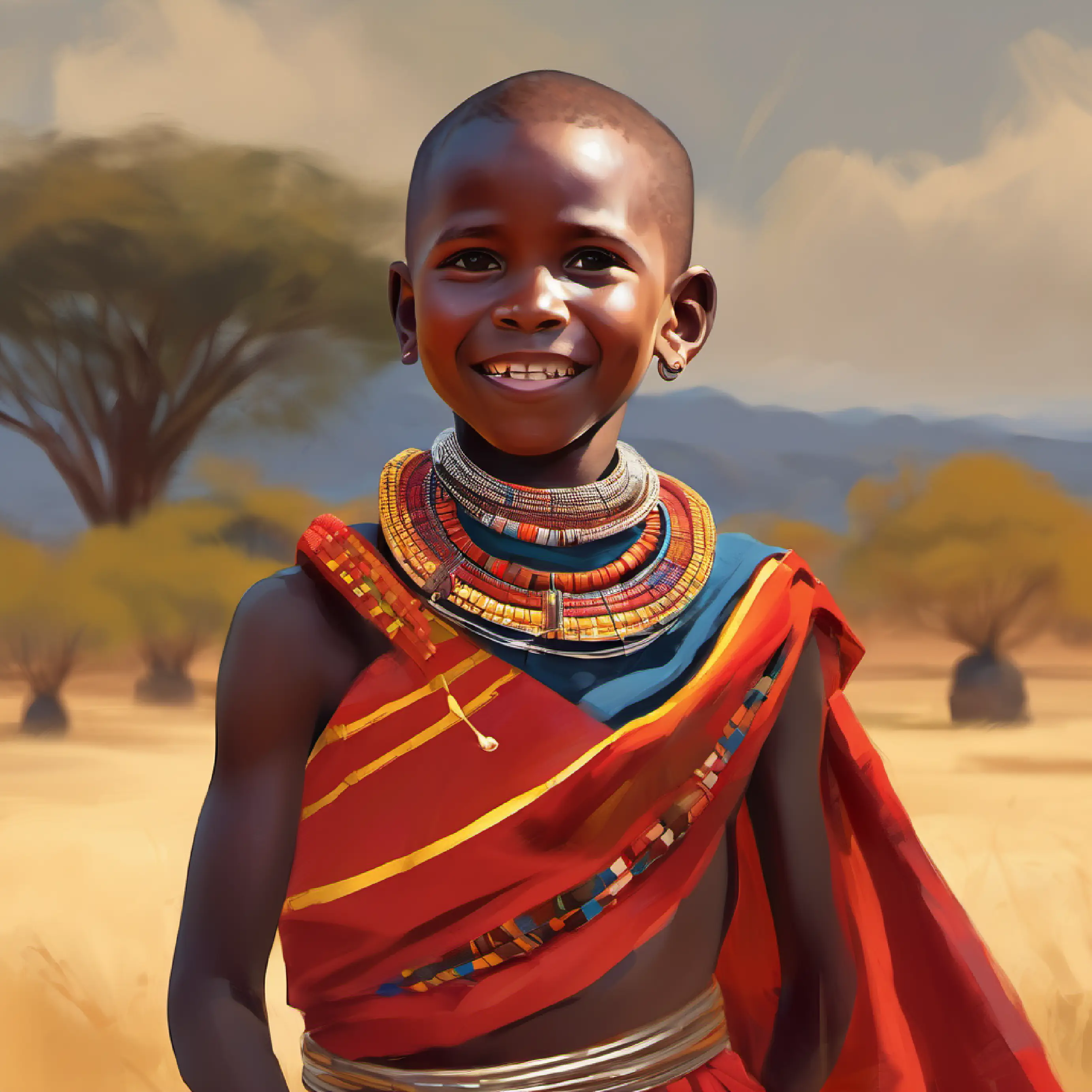 Young Maasai boy with bright traditional attire, joyful brown eyes's jump inspires others and becomes a legend