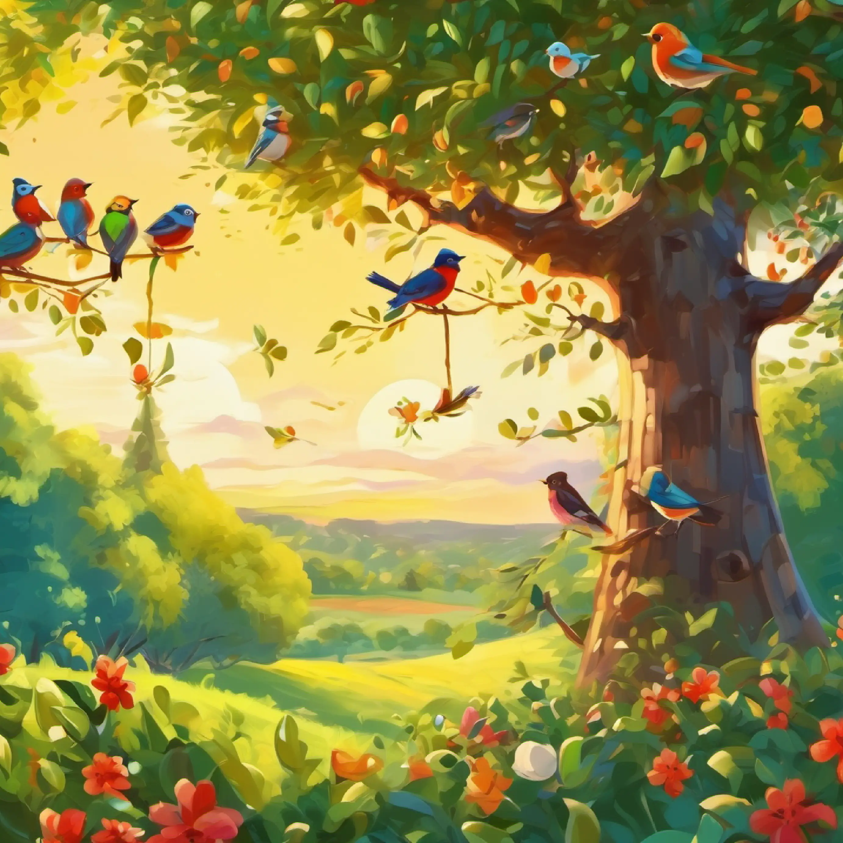 summer, buds on trees, birds singing, 16 happy students