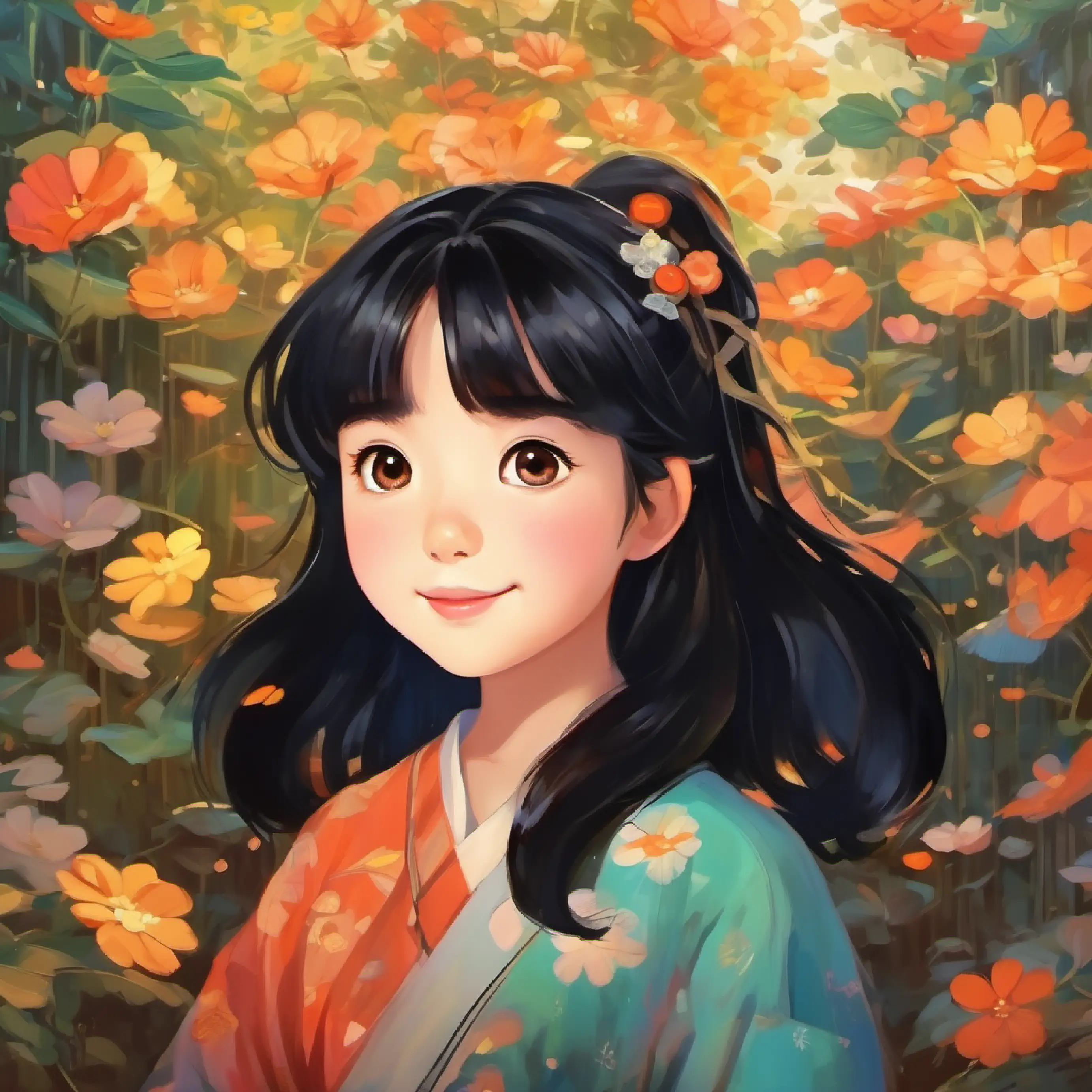 Happy girl with bright eyes and black hair's home, Happy girl with bright eyes and black hair's parents, otoshidama explanation, luck and love