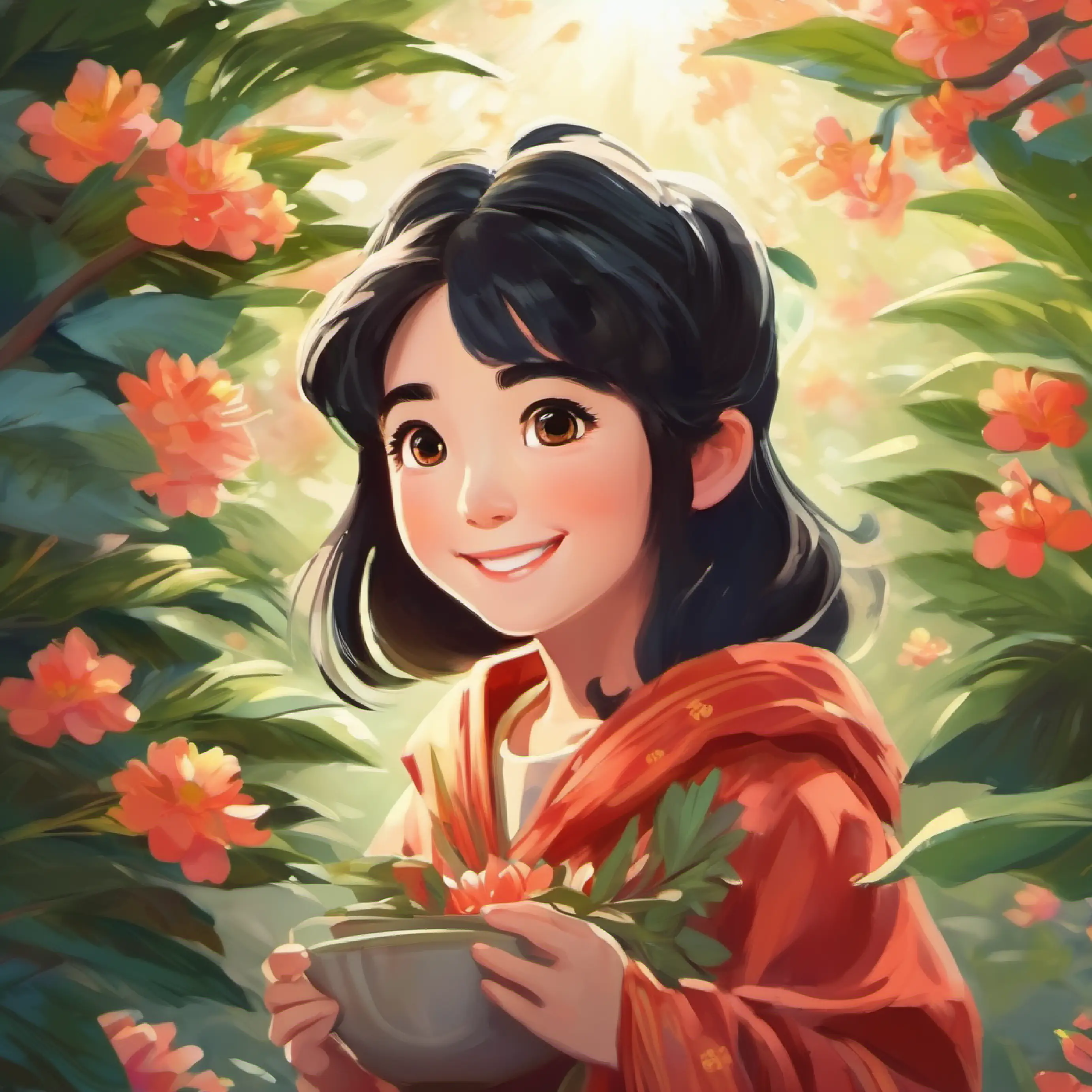 Happy girl with bright eyes and black hair's excitement, looking forward to New Year's and otoshidama tradition