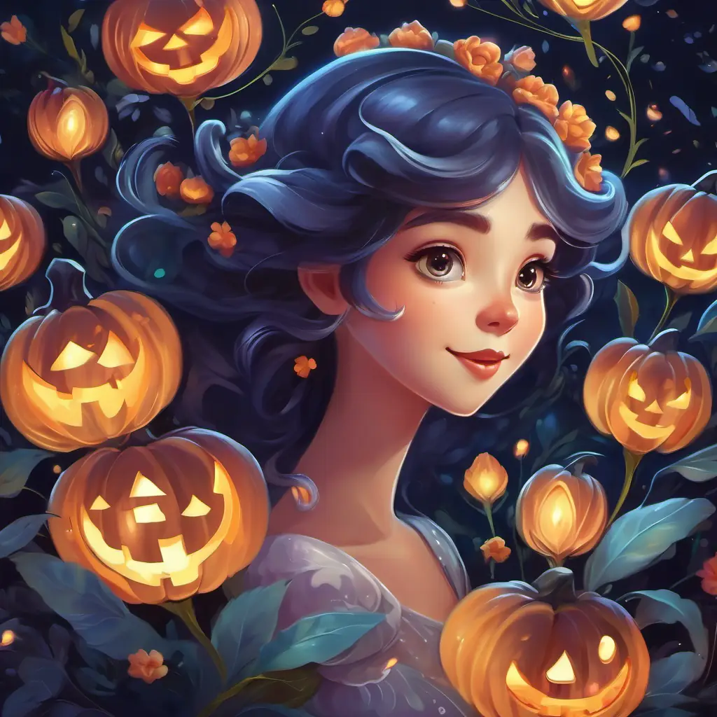 A pretty nightflower with glowing petals and a gentle demeanor giggles and twirls, her petals glowing in the moonlight, as she spreads happiness around.
