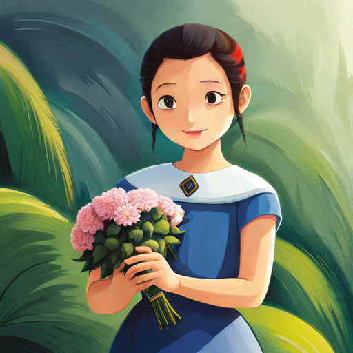 Maya receiving a bouquet from the grateful plants