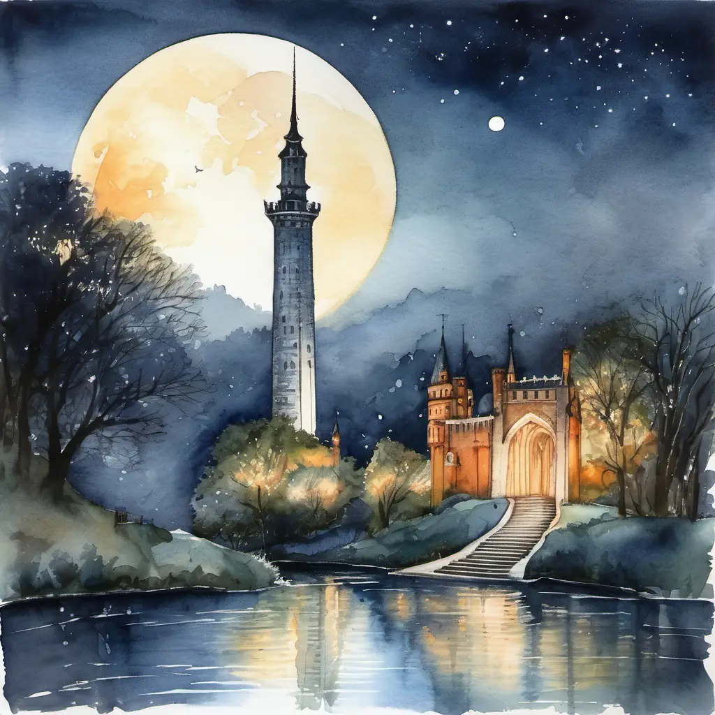 Picture the tower shimmering under the moonlight, creating a magical glow.