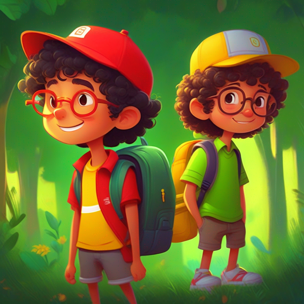 Chotu - Curly-haired with a mischievous grin wearing a red cap. and Anand - Tall and thoughtful with glasses and a bright yellow shirt. discover Rahul - Short and slightly shabby with a green backpack.'s suspicious behavior.