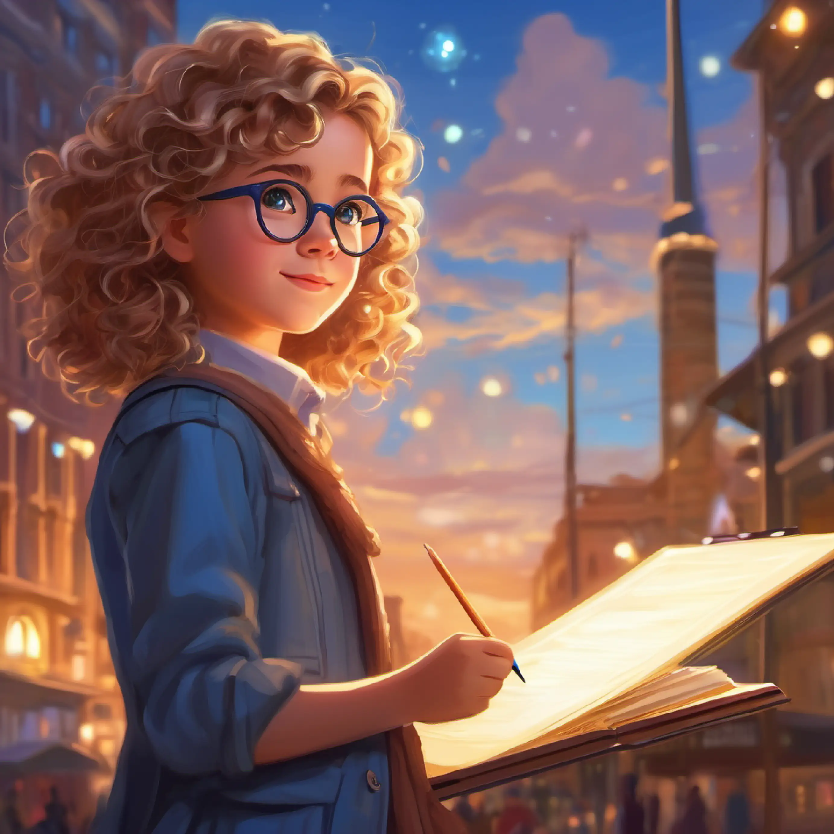 Smart girl with curly brown hair and glasses that sparkle and Clever girl with straight blonde hair and blue eyes like the sky sharing ideas, being dismissed by the director.