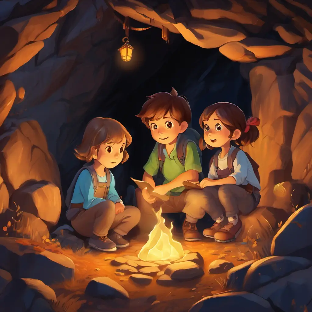 The siblings find a map under a rock. The map leads them to a secret cave where the treasure is hidden.