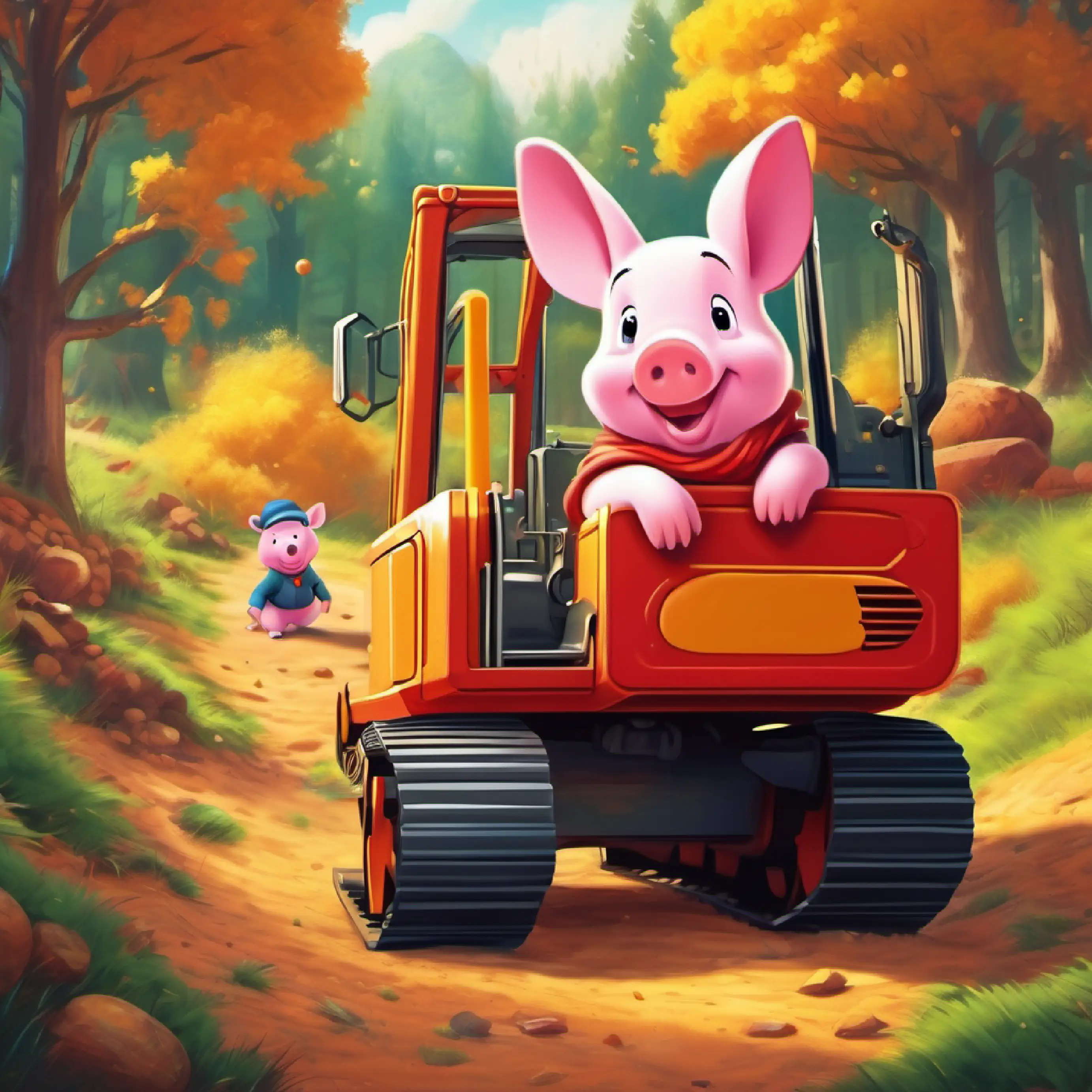 Piglet wants to help make Excavator happy.