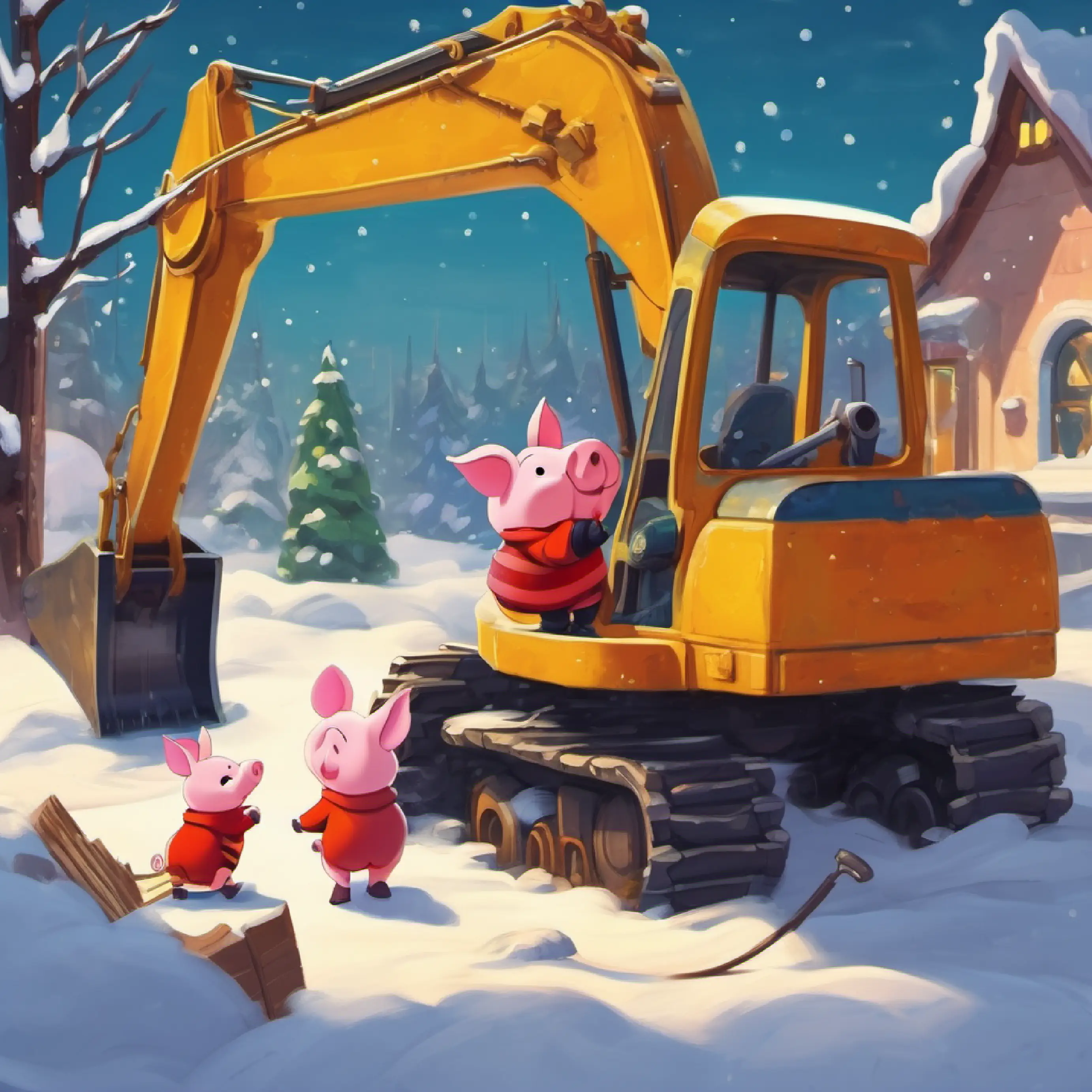 Piglet and Excavator find Mechanic who fixes things.