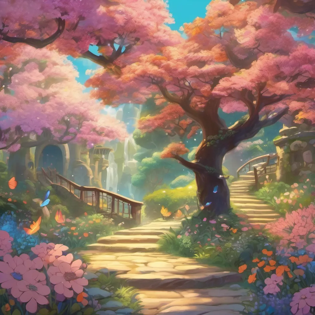 A magical land with glittering ground and singing flowers, filled with enchantment.