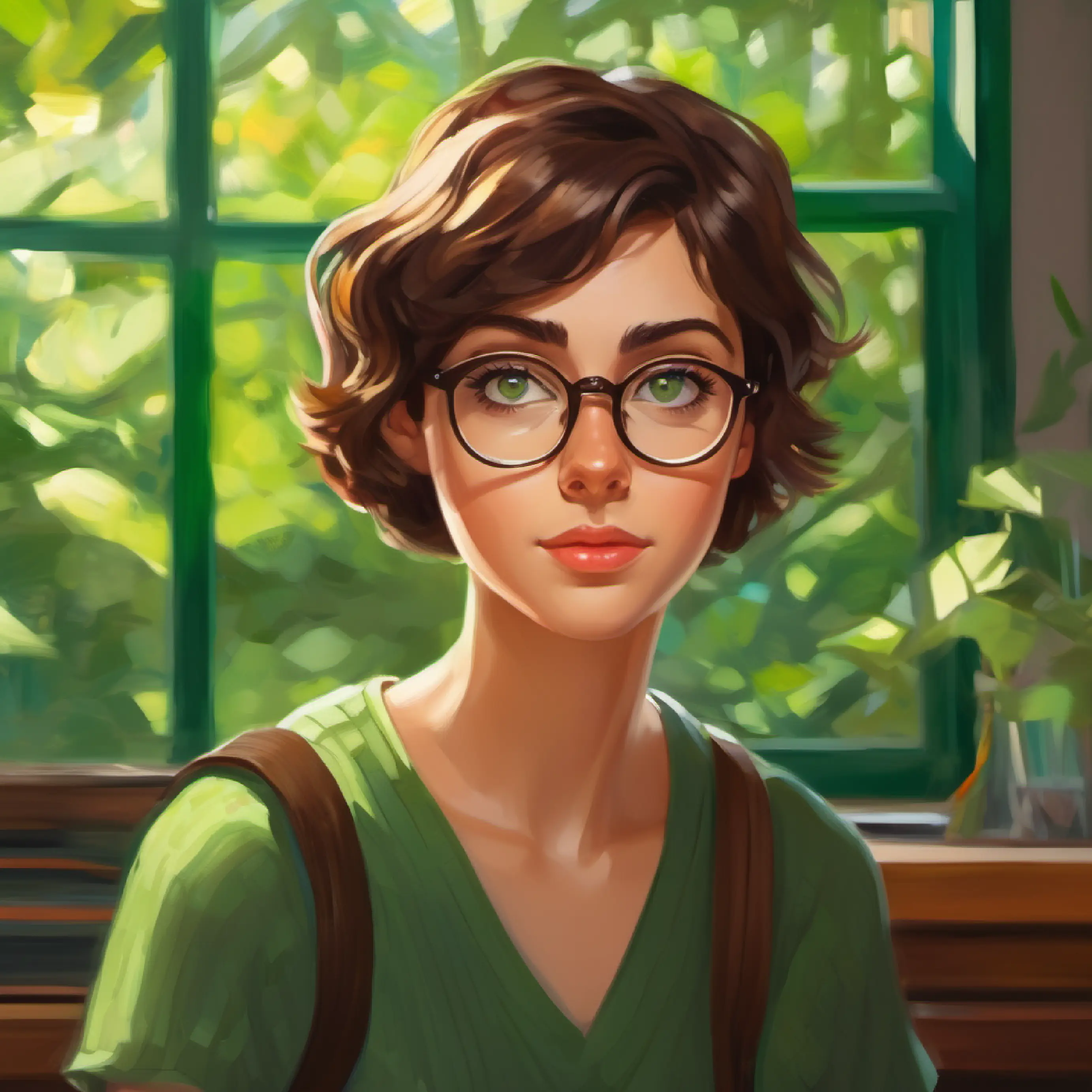 Inquisitive student, wears glasses, short brown hair, green eyes reflects on societal complexities and tax implication