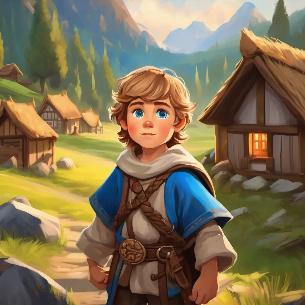 Introducing Curious boy with light brown hair, blue eyes and his longing for adventure in a Viking village.