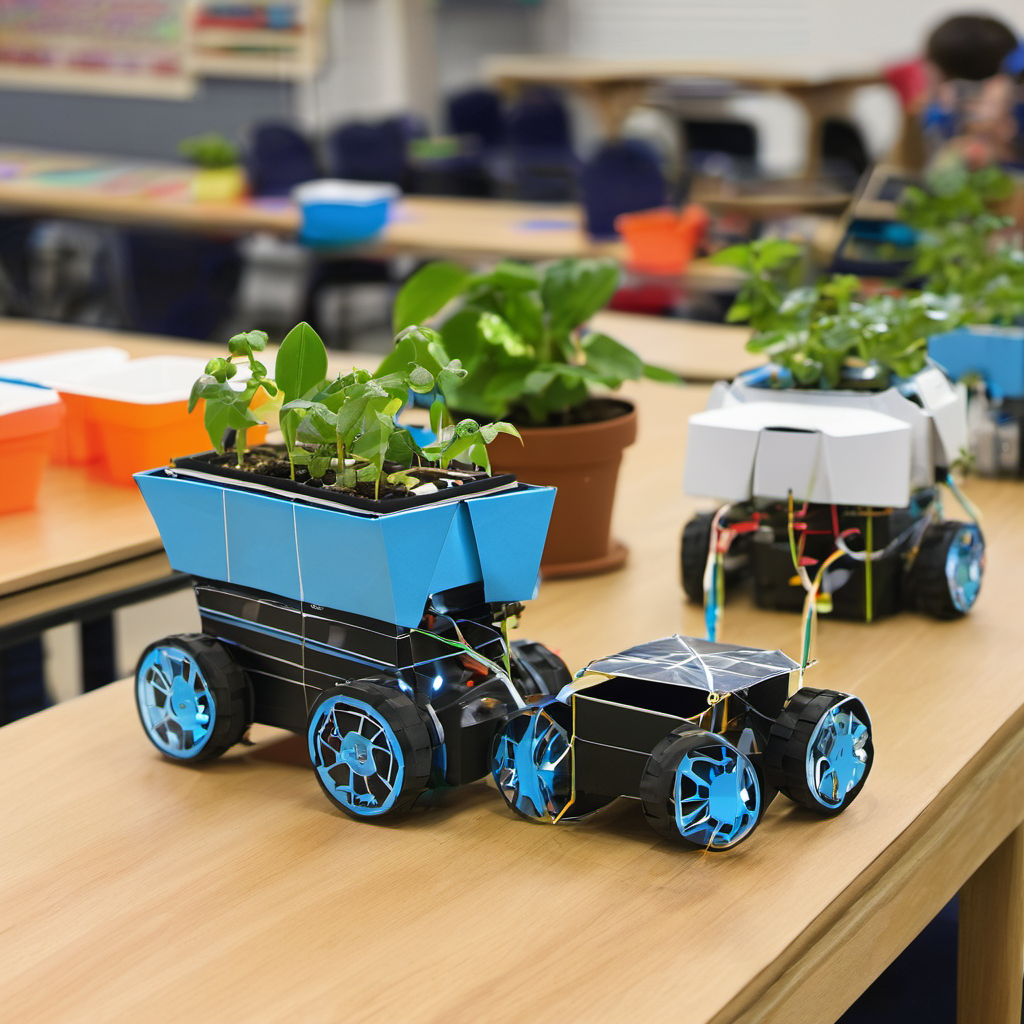 Finally, our robots were ready, and we named them Mars-O-Matic and Crop Helper 3000. We set up a mini greenhouse in our classroom and let our robots get to work. We saw Mars-O-Matic watering the plants with precision while Crop Helper 3000 moved the pots around flawlessly. The robots followed the commands we had programmed, and we were so proud of how hard our robots worked together.