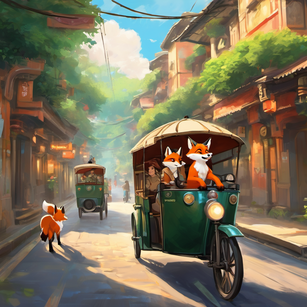 Khokon's eyes widened with excitement. "A pet fox? That sounds amazing! Can we go see them, Khuku?" Khuku nodded with a smile. "Yes, but there's something even more exciting. Nani Buri has agreed to take us on a rickshaw ride through the busy streets of the city!"