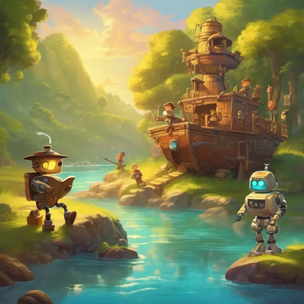 Discovery of a treasure map and teamwork with their robot friend