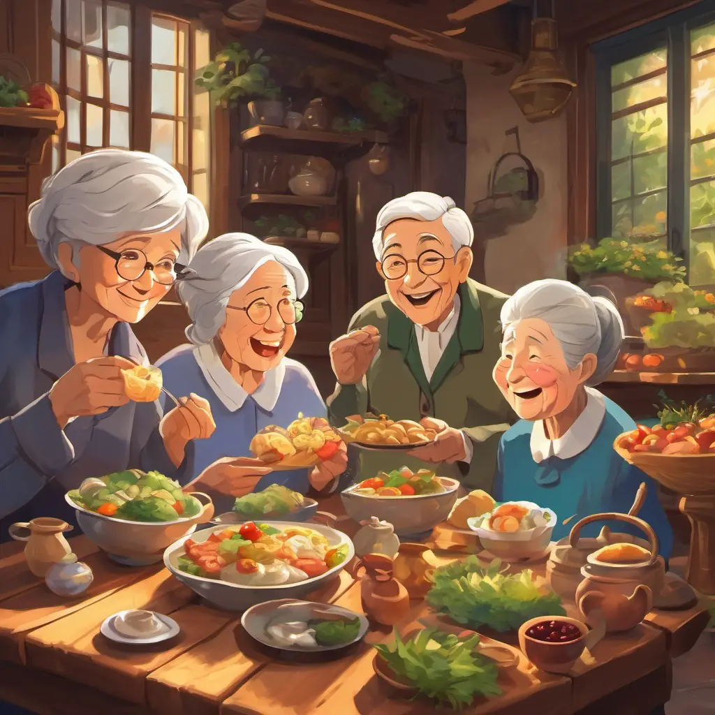 The friends thank the old lady and promise to eat their meals. They become the healthiest and happiest friends.