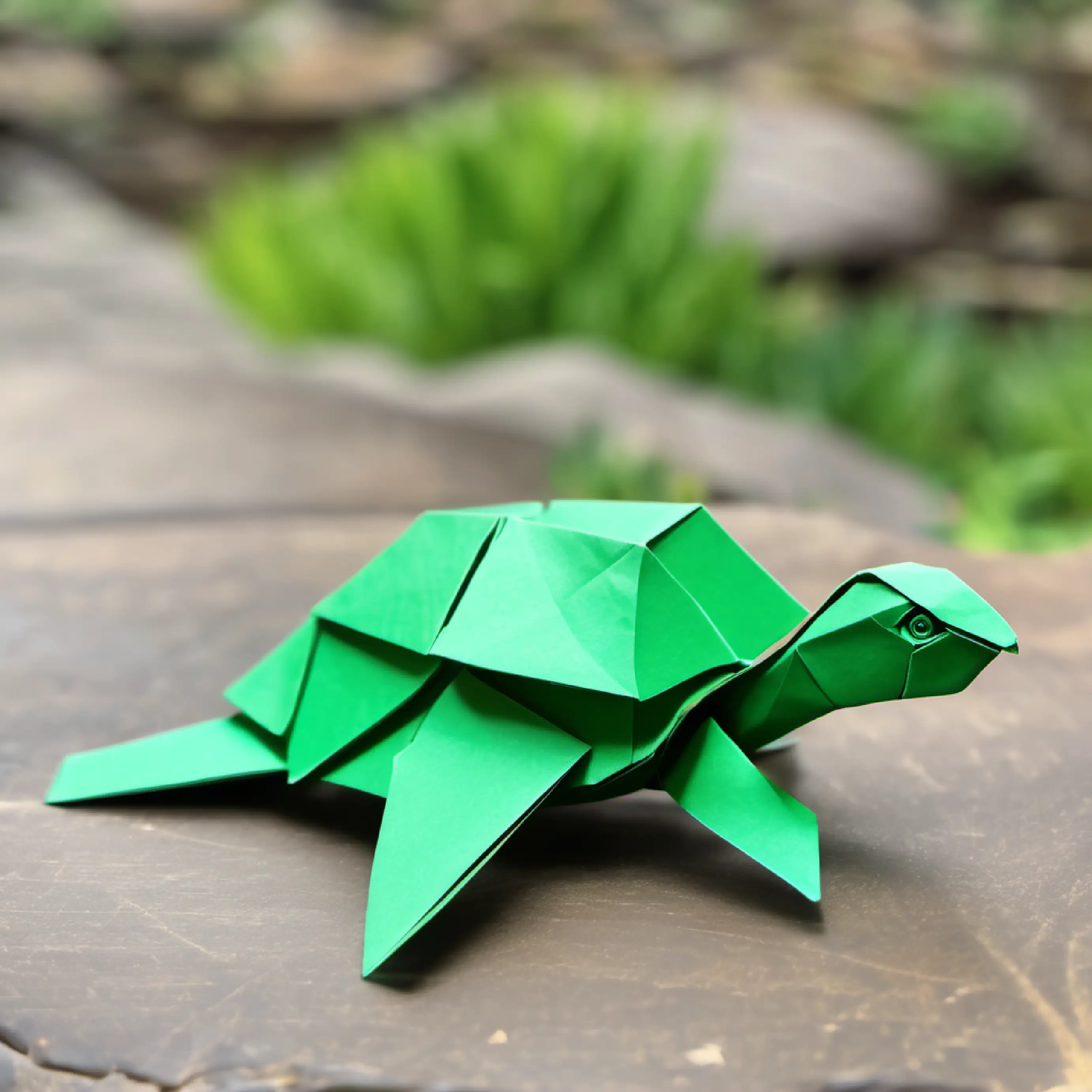 Small, green turtle with bright, friendly eyes considers alternative paths using steps.