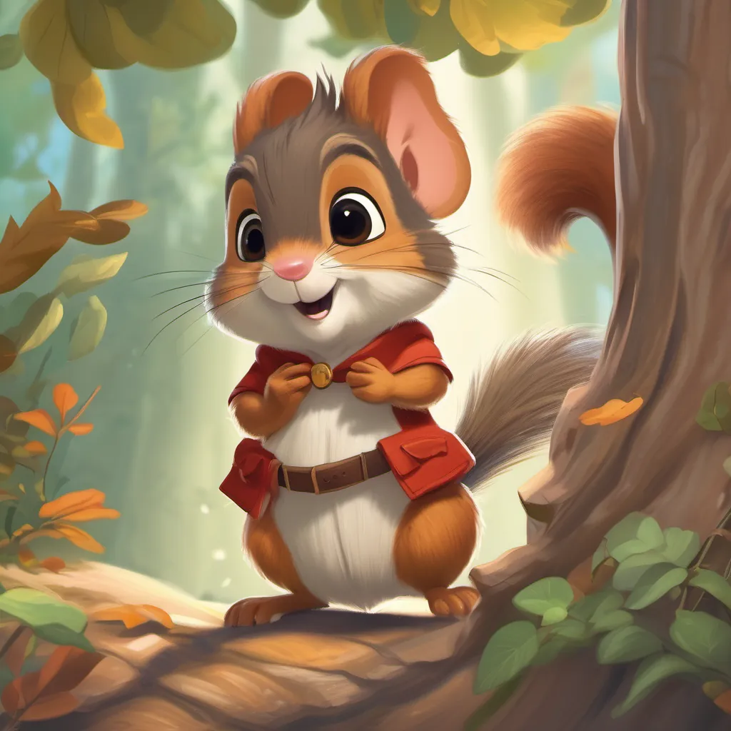 A tree shaking and a tiny mouse jumping out, scaring A small, cute squirrel with a fluffy tail, looking curious and brave the squirrel.