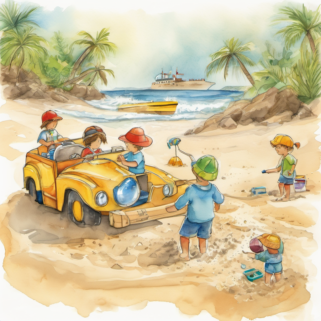 Excited and curious, Sammy packed his trusty toolkit and set off on a grand adventure. His first stop was the sandy beaches of Hawaii. He met a group of children who loved to build sandcastles but struggled to make their creations stand tall. Sammy quickly came to their aid and invented a special sandcastle mold that made building easier. The children were overjoyed and invited Sammy to stay and play.