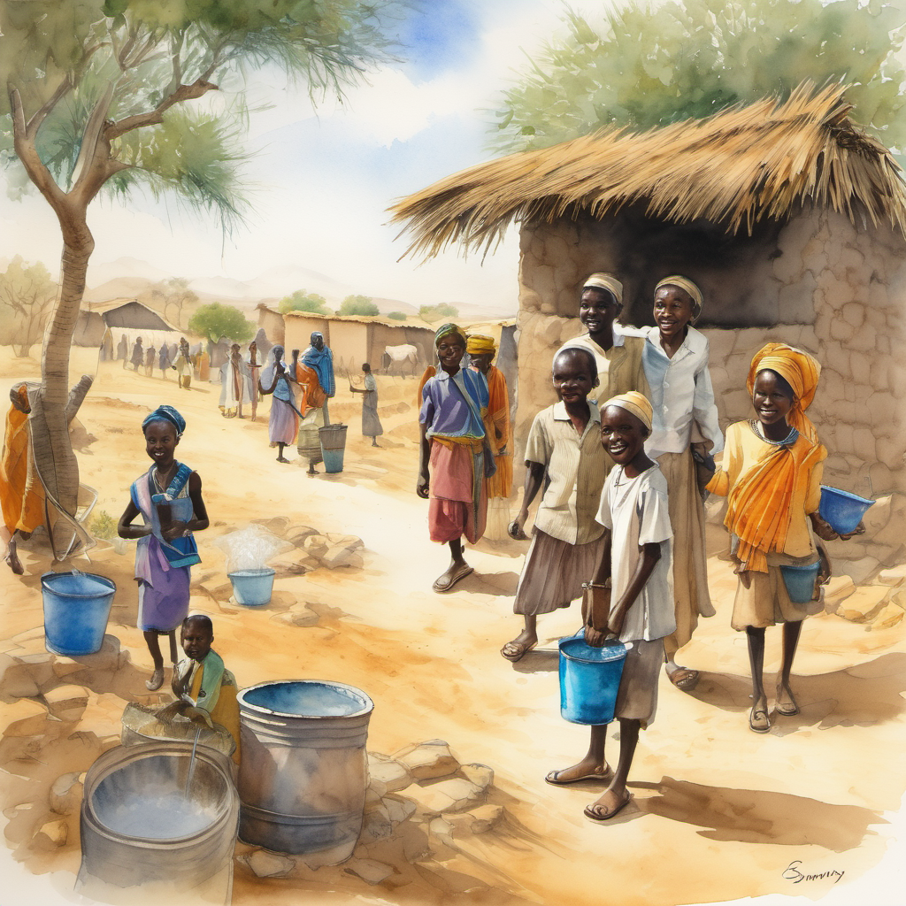 Sammy's adventure continued to the dry deserts of Africa. There, he encountered a village struggling with a scarcity of water. Determined to help, Sammy built a solar-powered water filtration system. It purified the water and provided clean drinking water for the entire village. The villagers were grateful beyond words and celebrated Sammy's arrival with a grand feast.