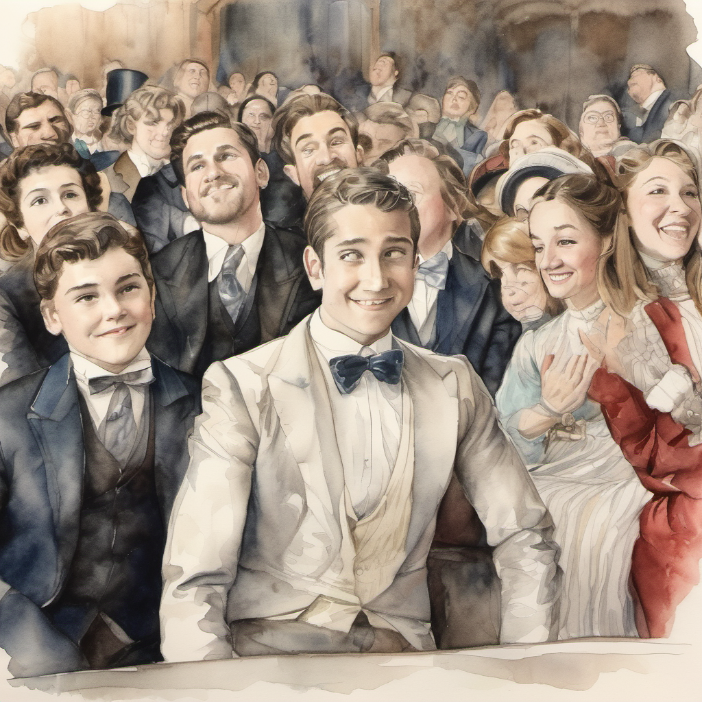 The audience looking disappointed by Leo, a young magician with a bright smile's mistake