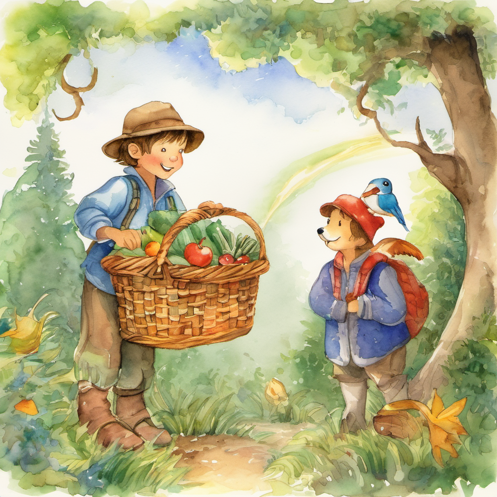 Timmy thought to himself, "This must be a gift from the forest, and it must be shared with my friends and family." So, he filled a basket full of the delicious food and hurried back to his village. Excitement bubbled inside him as he imagined how happy everyone would be to taste the magical feast he had discovered. When Timmy reached the village, he invited all his friends and family to join him in the forest clearing. They were intrigued by his discovery and followed him eagerly. As they reached the magical clearing, their eyes widened with wonder and joy.