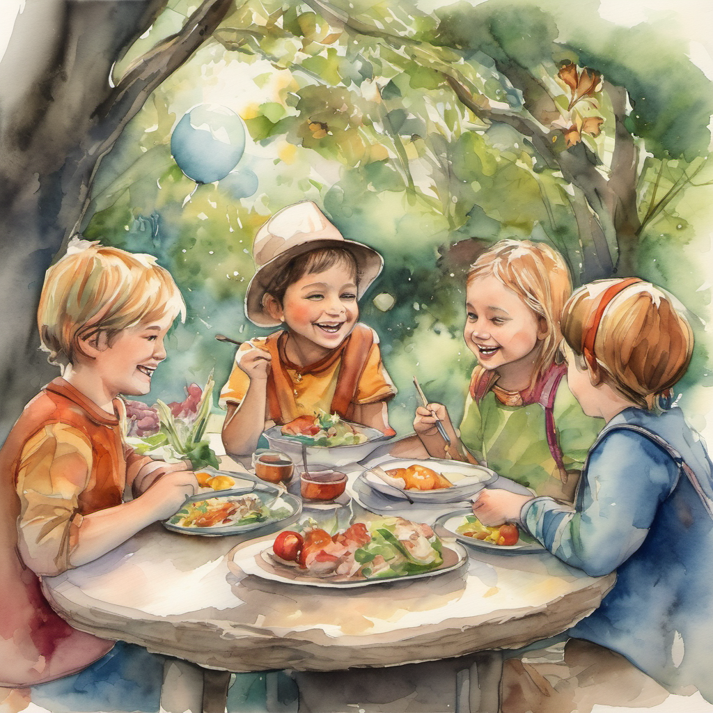 Together, they sat around the table, laughing and sharing stories, while indulging in the magnificent food that seemed to have a magical touch. Each bite was filled with happiness and laughter. As they ate, they couldn't help but feel a special connection to each other and the forest around them. From that day forward, the magical clearing became a cherished gathering spot for the village. Timmy's discovery brought people together, forging new friendships and strengthening existing bonds. Everyone realized that life was full of delightful surprises, just waiting to be explored.