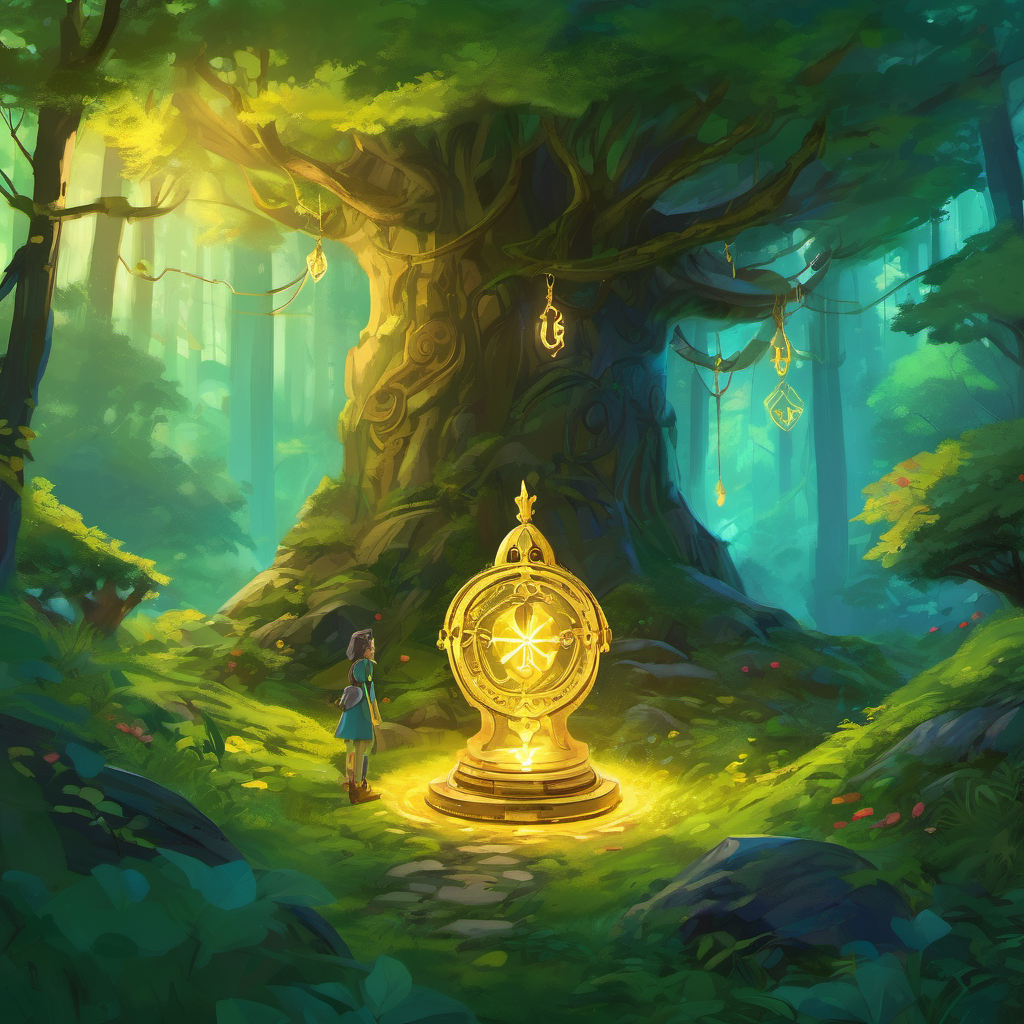 Together, Seraphina and Tristan forged through the forest, overcoming obstacles and solving riddles. They encountered devious puzzles and clever creatures, but their unwavering determination led them to the heart of the forest, where the treasure awaited. In a hidden glade, Seraphina discovered a luminous golden amulet embedded in a stone pedestal. Intricate symbols encircled it, and as they activated each one, a beam of light shot forth, eventually transforming into a map that revealed the location of Malachi's secret lair.