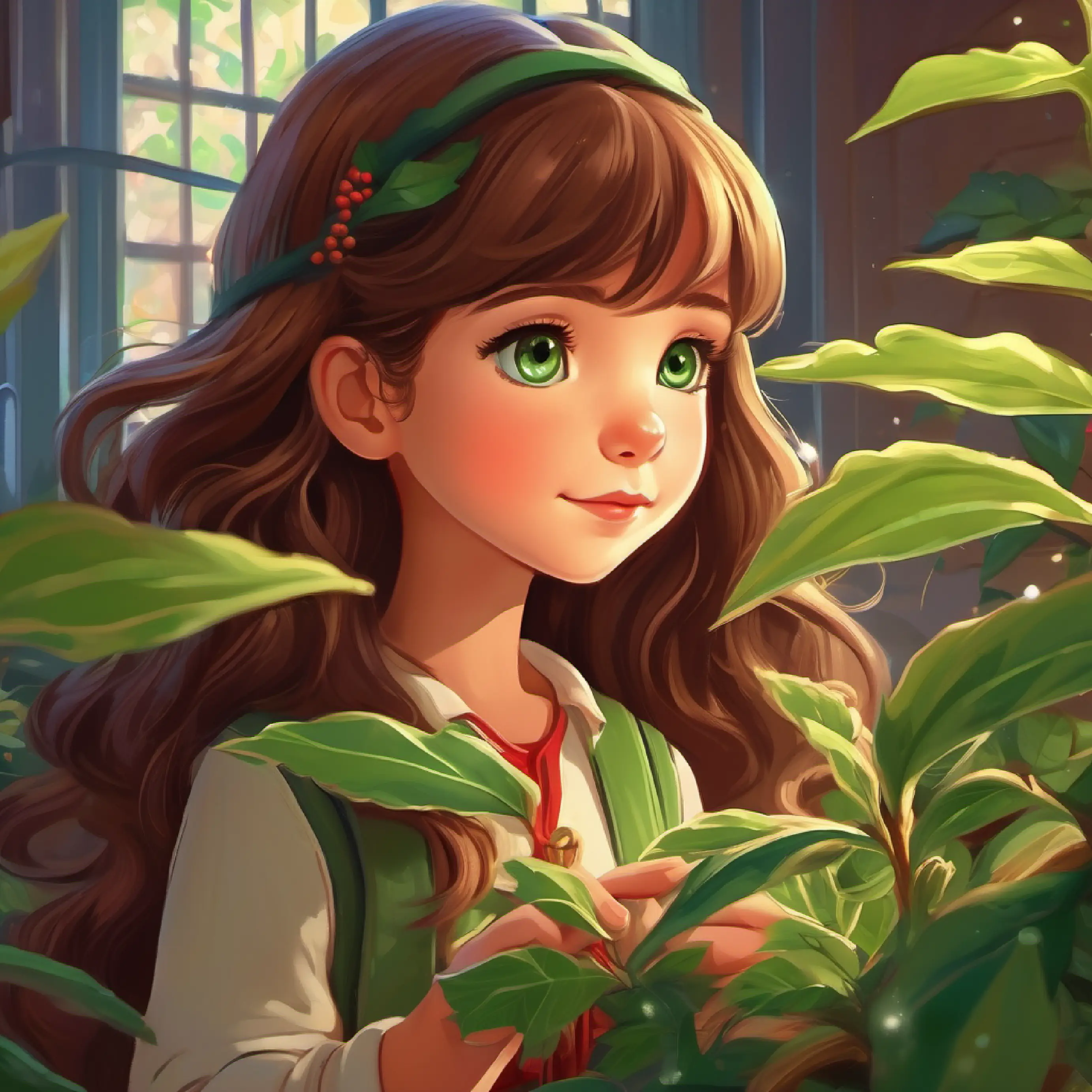 Curious girl, long brown hair, green eyes receives a mission to 'Grow kindness', plants seeds