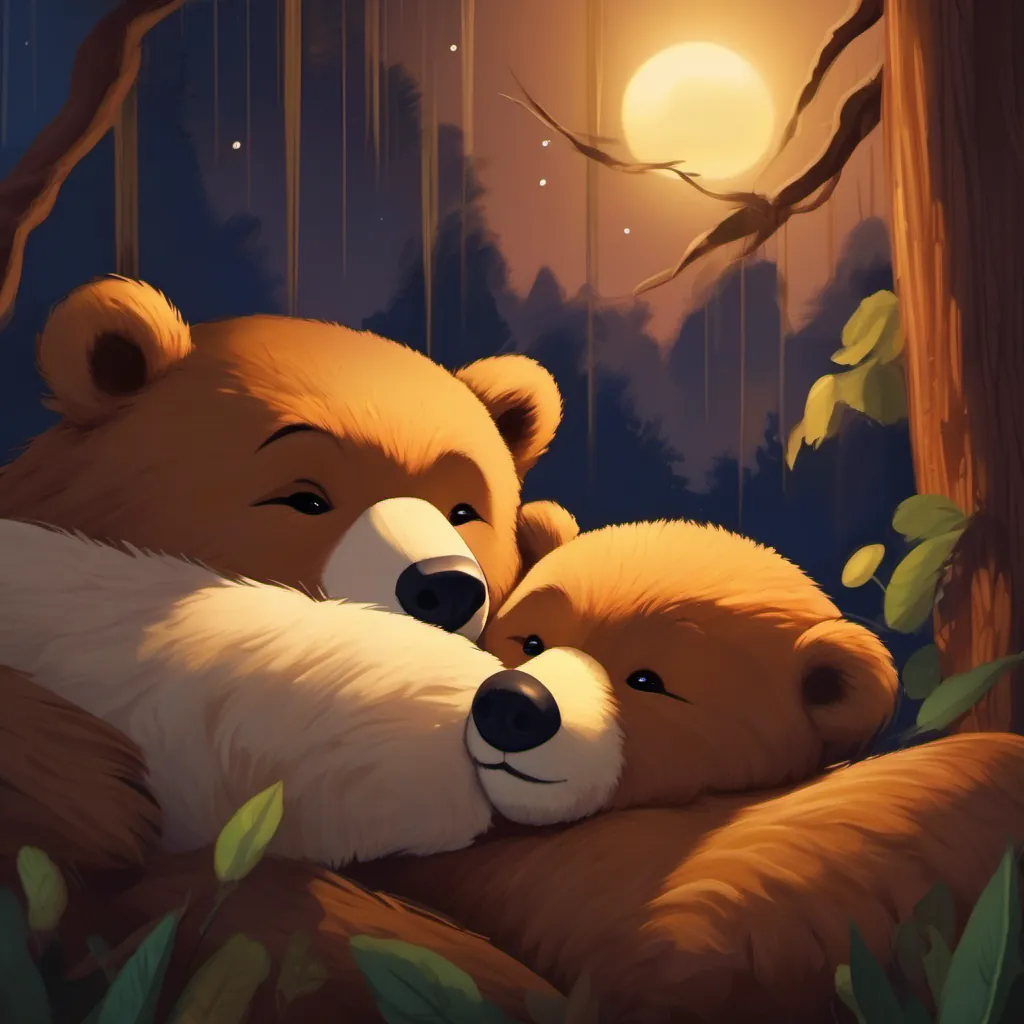 Pelo castaño, ojos marrones and Oso de peluche marrón, ojos de botón sleeping together at night