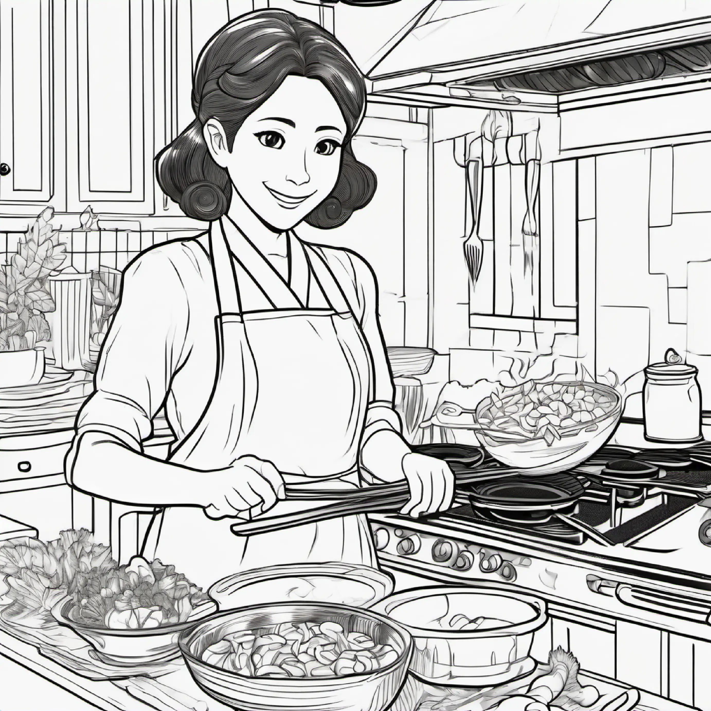 Gracious presence, medium height, chestnut skin, warm brown eyes teaches them to stir-fry vegetables for even cooking.