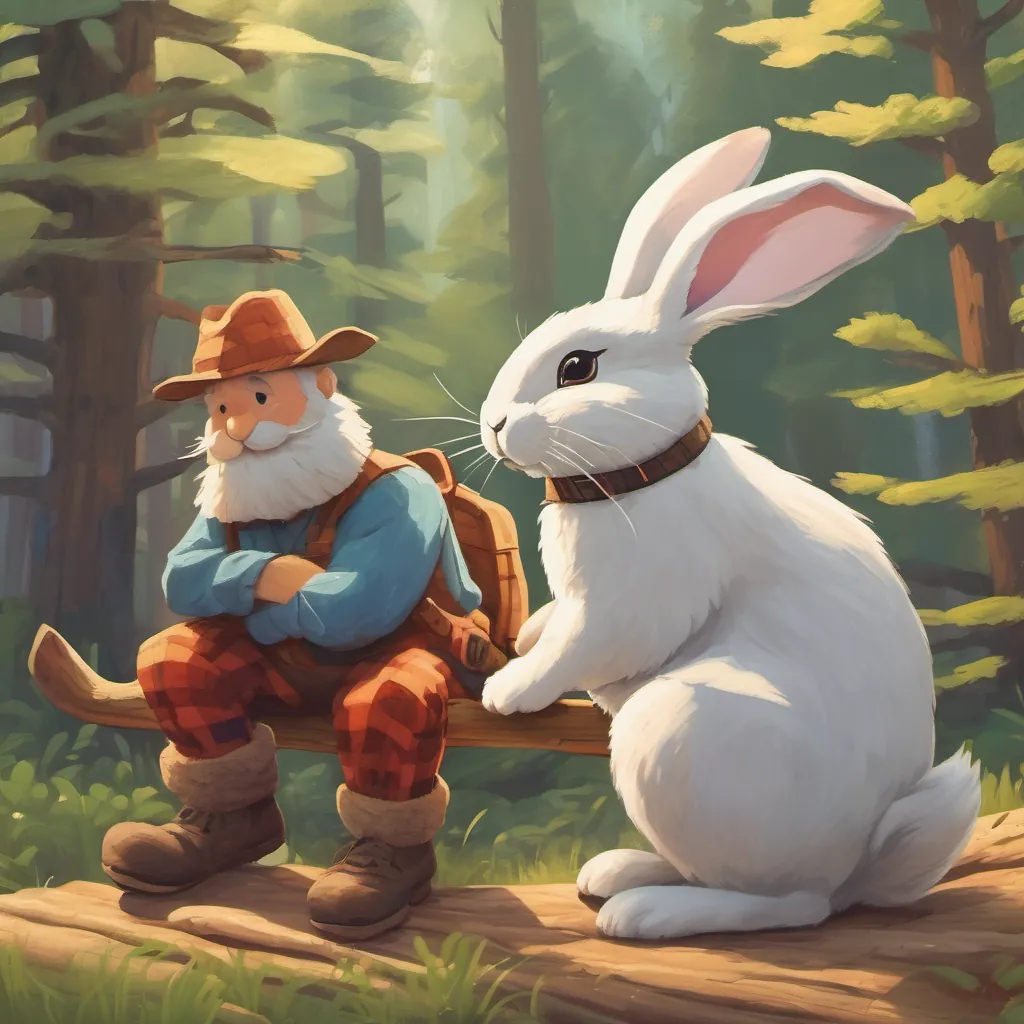 An illustration of a rabbit and an old lumberjack enjoying each other's company, symbolizing eternal friendship